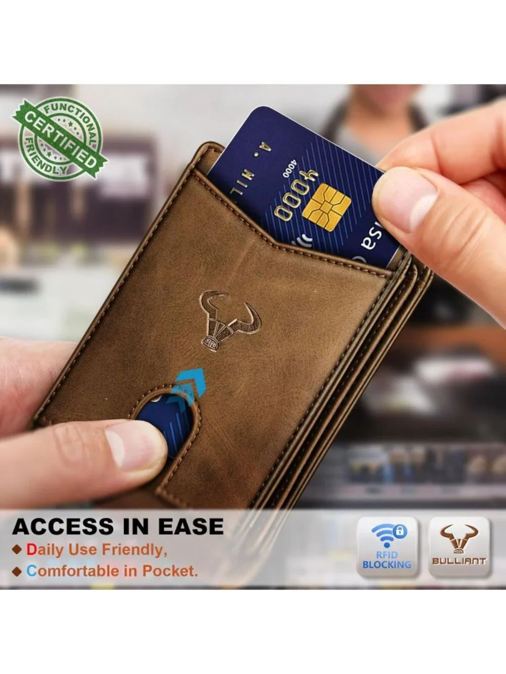 Slim Genuine Leather Pocket Wallet for Men - 11 Card Holder, Stylish Billfold